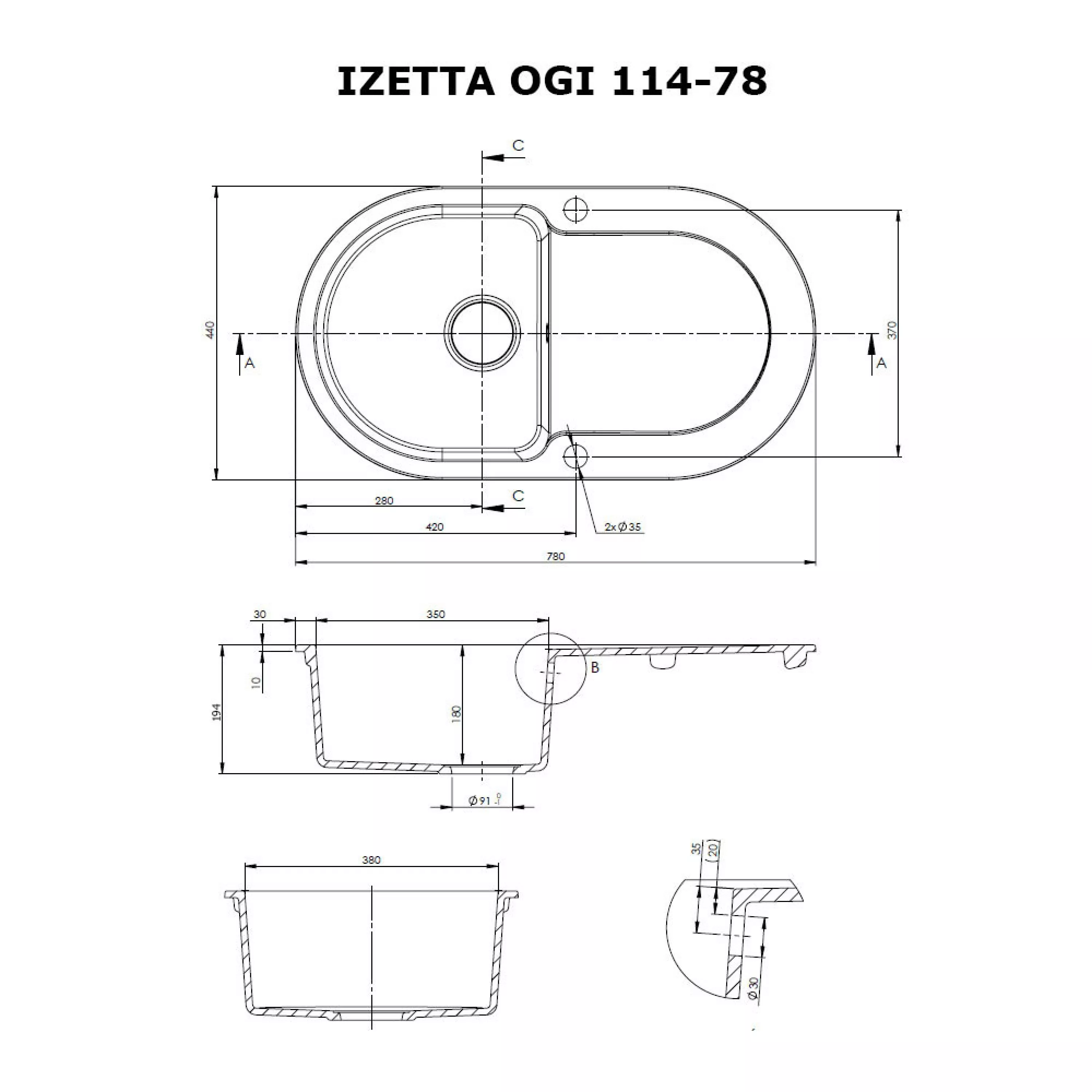 Мийка кухонна гранітна Perfelli IZETTA OGI 114-78 SAND - зображення 5