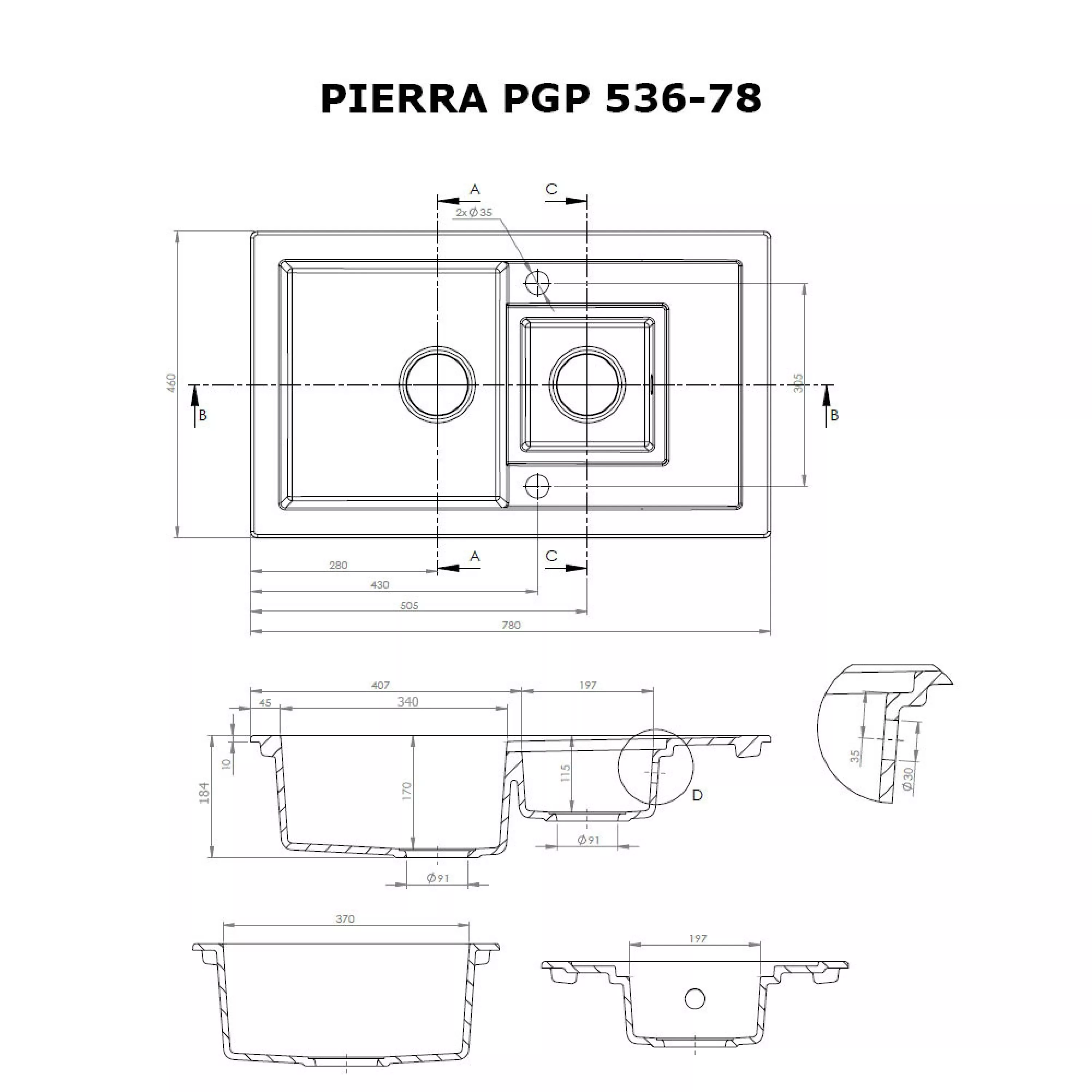 Perfelli 5902767151122 - зображення 5 Мийка кухонна гранітна Perfelli PIERRA PGP 536-78 LIGHT BEIGE - зображення 5