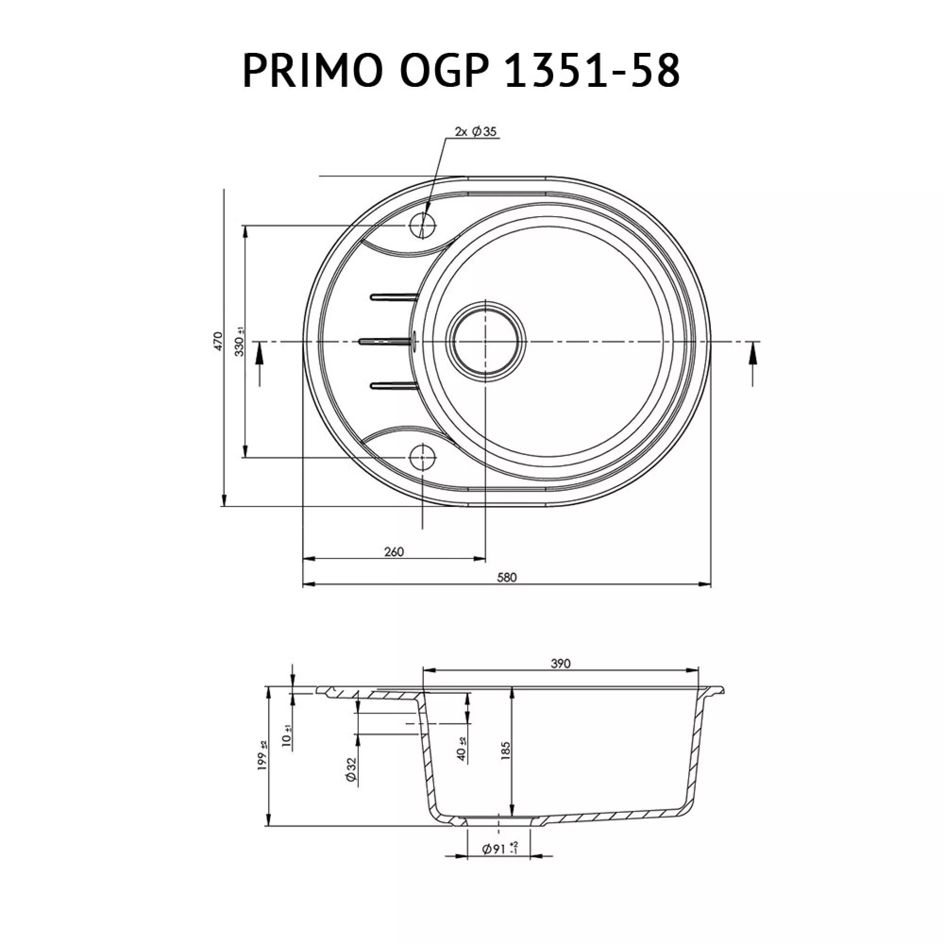 Мойка гранитная кухонная Perfelli PRIMO OGP 1351-58 GREY METALLIC - зображення 4
