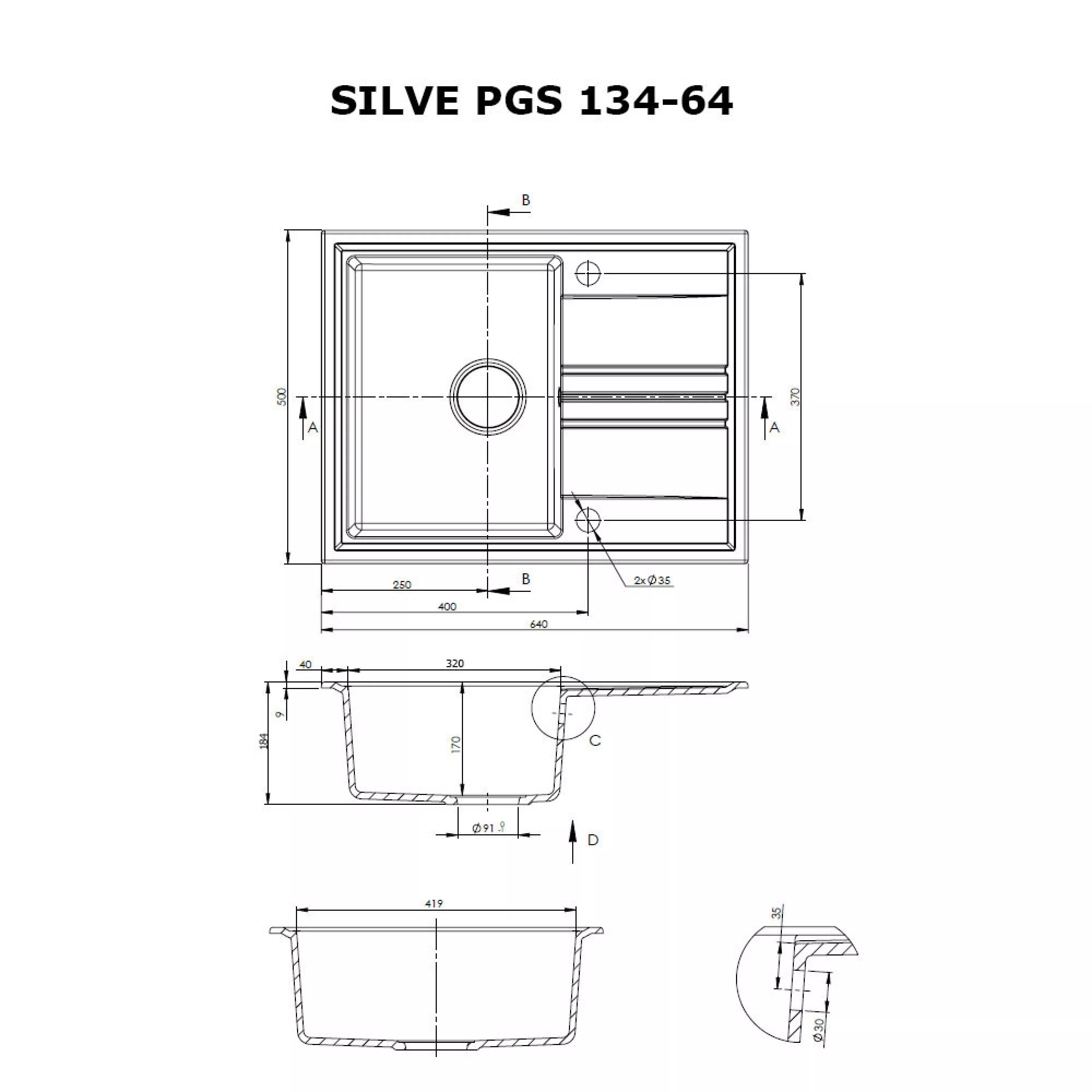 Мойка гранитная кухонная Perfelli SILVE PGS 134-64 WHITE - зображення 5