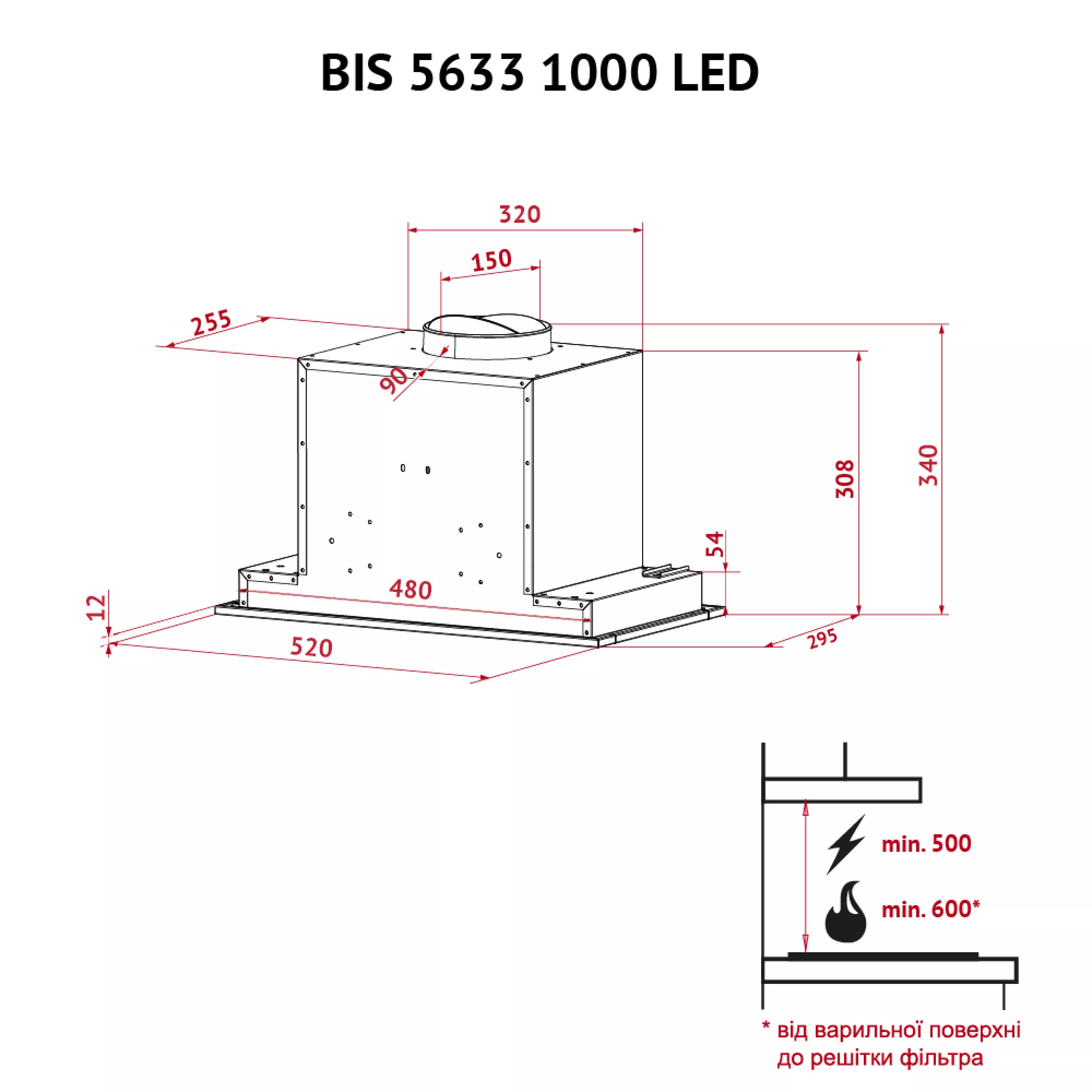 ➤Купить вытяжку полновстроенную Perfelli BIS 5633 I 1000 LED в