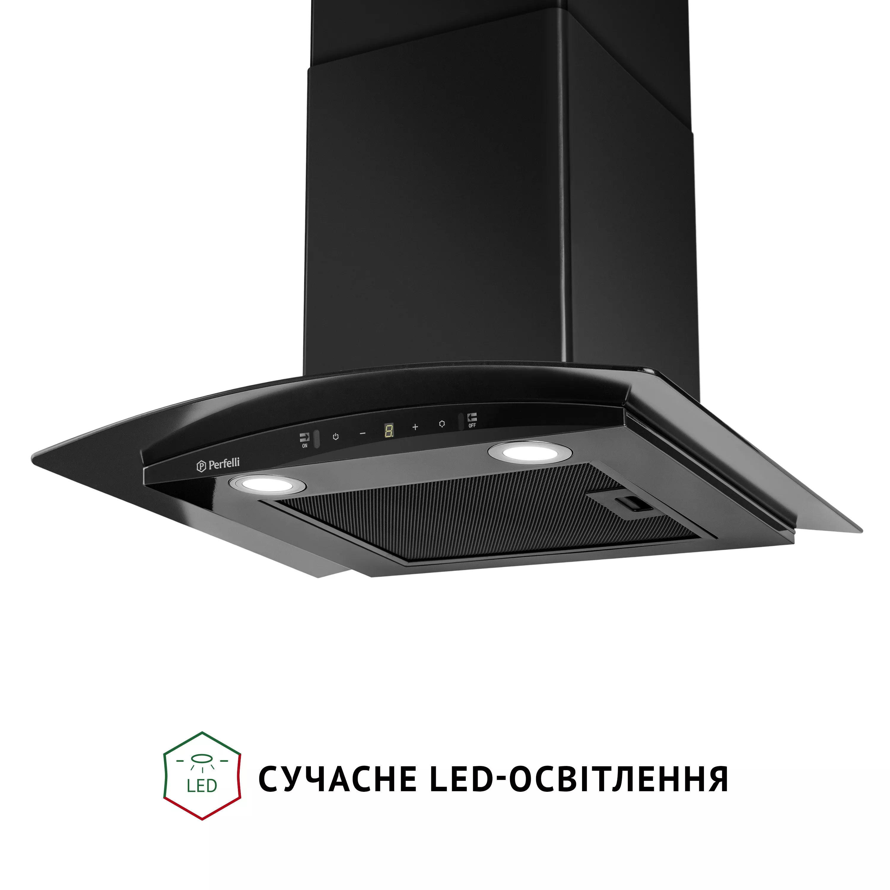 Вытяжка декоративная со стеклом Perfelli GRASSI 6PWB NERO - зображення 4