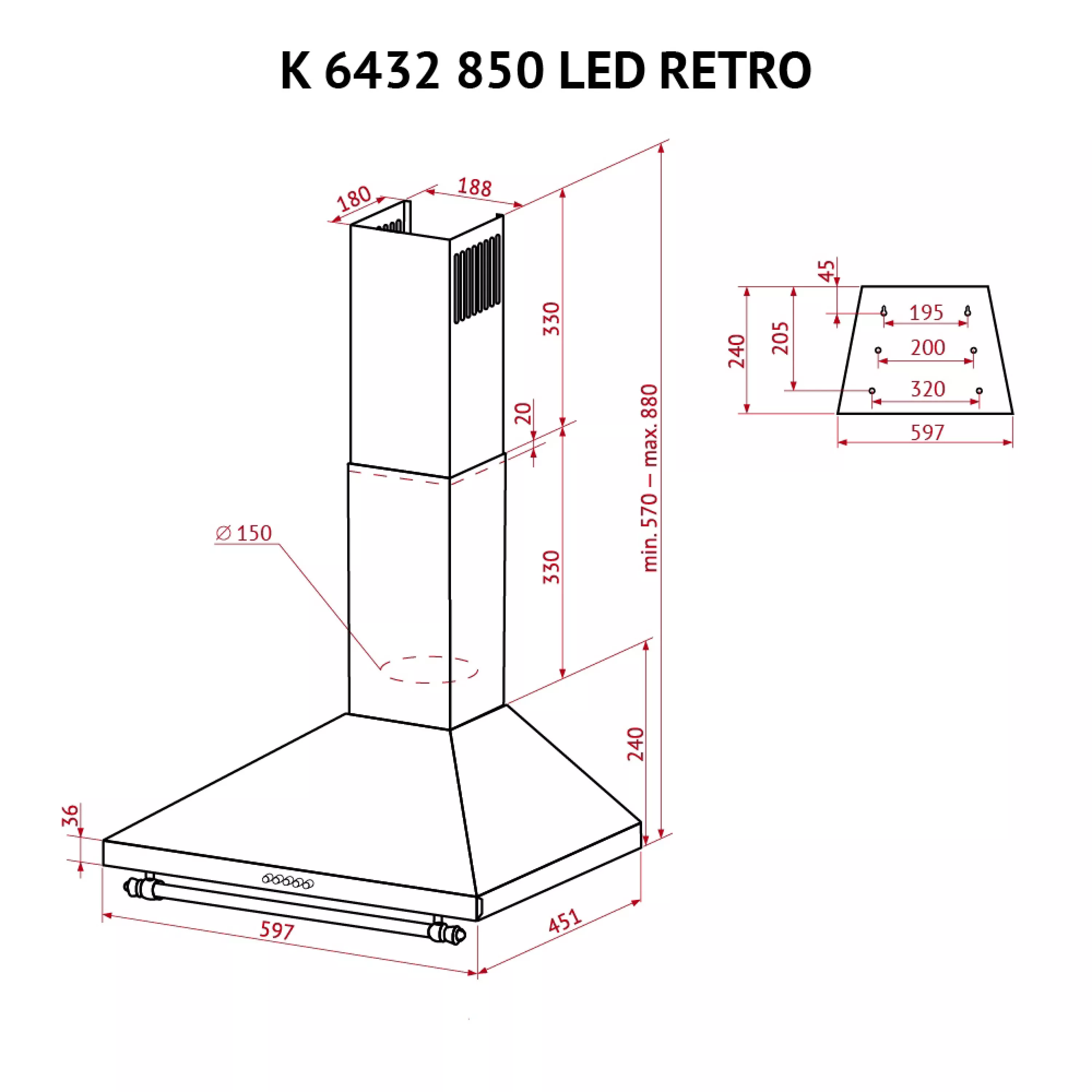 ➤Купить купольную вытяжку Perfelli K 6432 WH 850 LED RETRO в