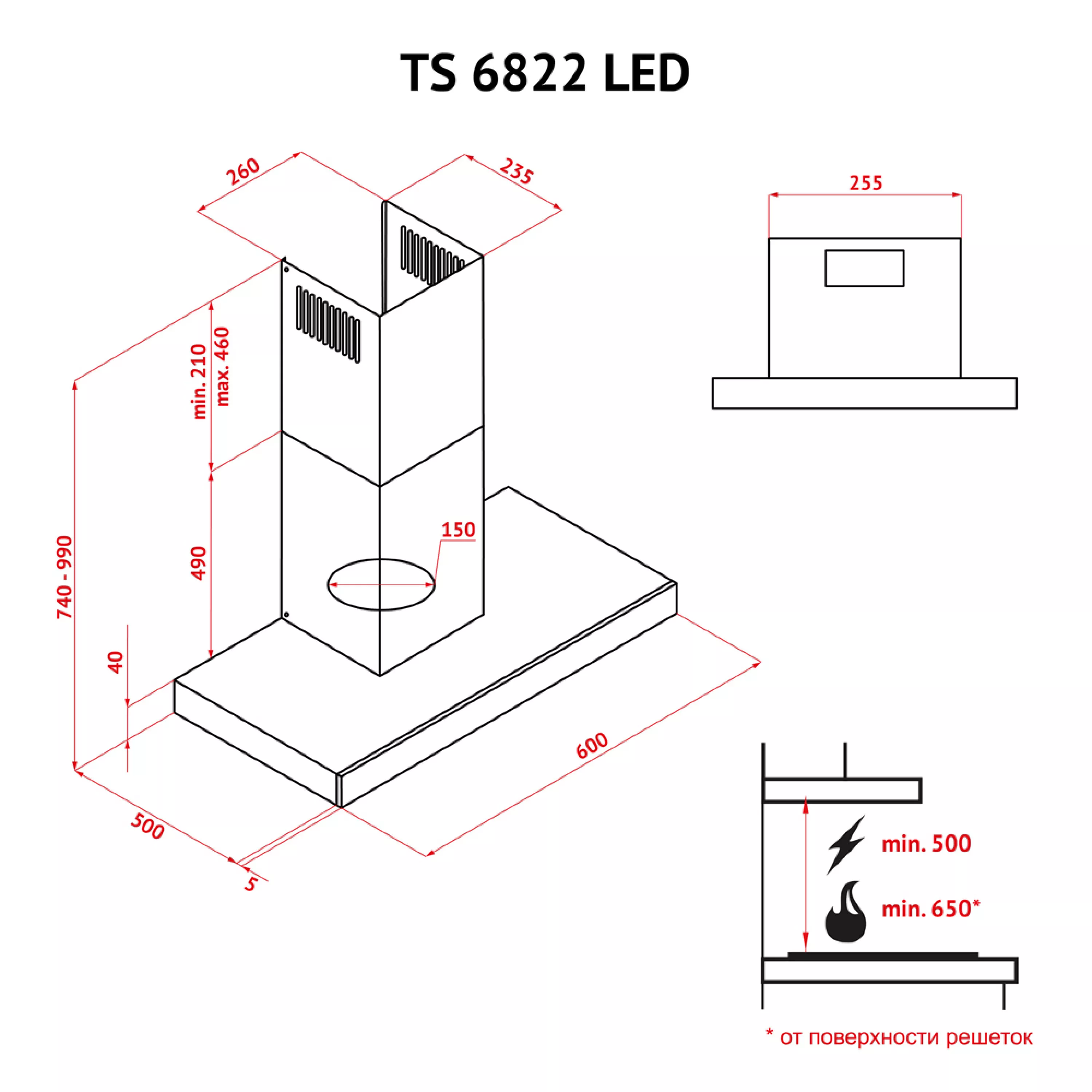 ➤Купити витяжку декоративну Т-подібну Perfelli TS 6822 I/BL LED в