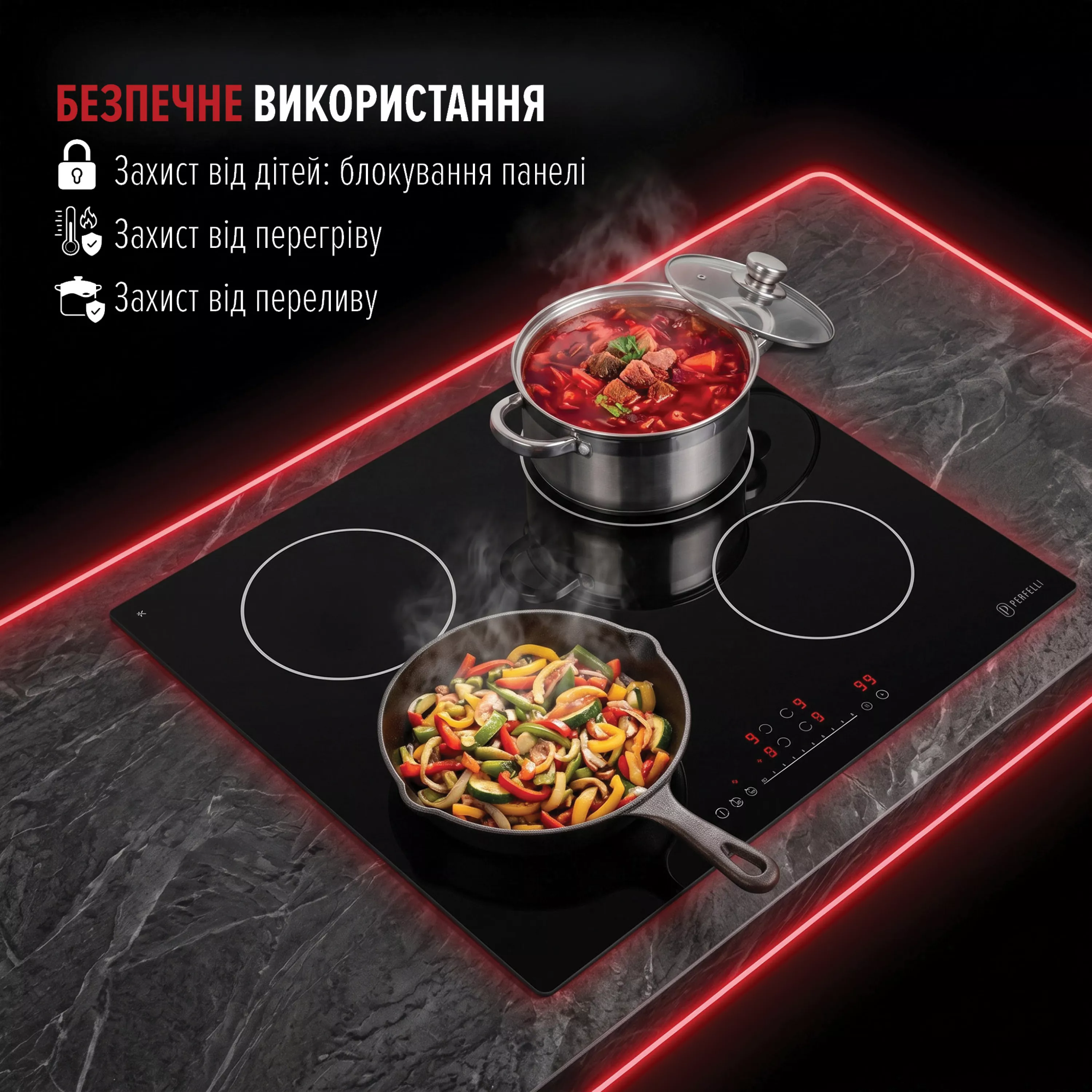 Perfelli 5905563501955 - зображення 8 Поверхня склокерамічна PERFELLI FABIO 601 NERO - зображення 8