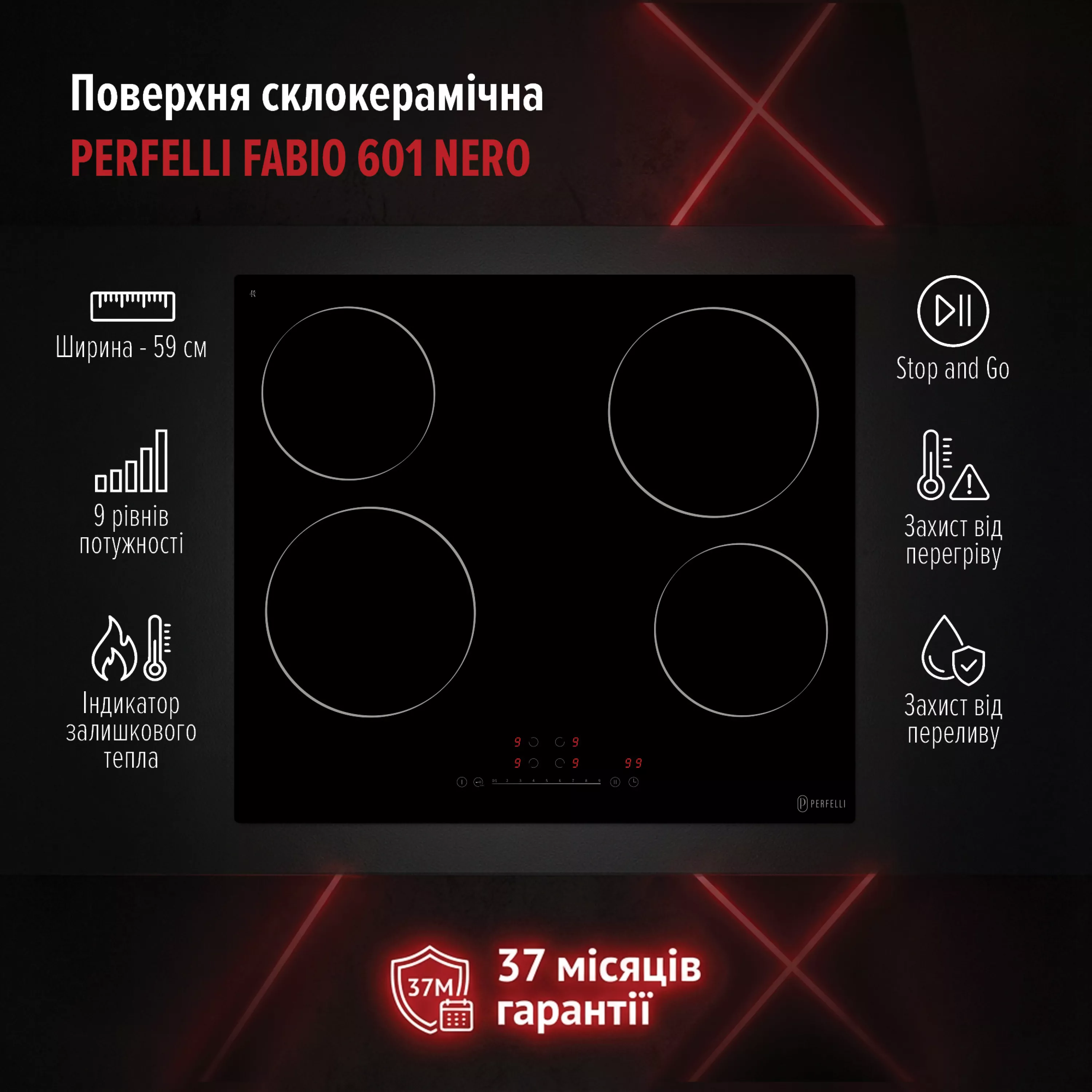 Perfelli 5905563501955 - зображення 10 Поверхня склокерамічна PERFELLI FABIO 601 NERO - зображення 10