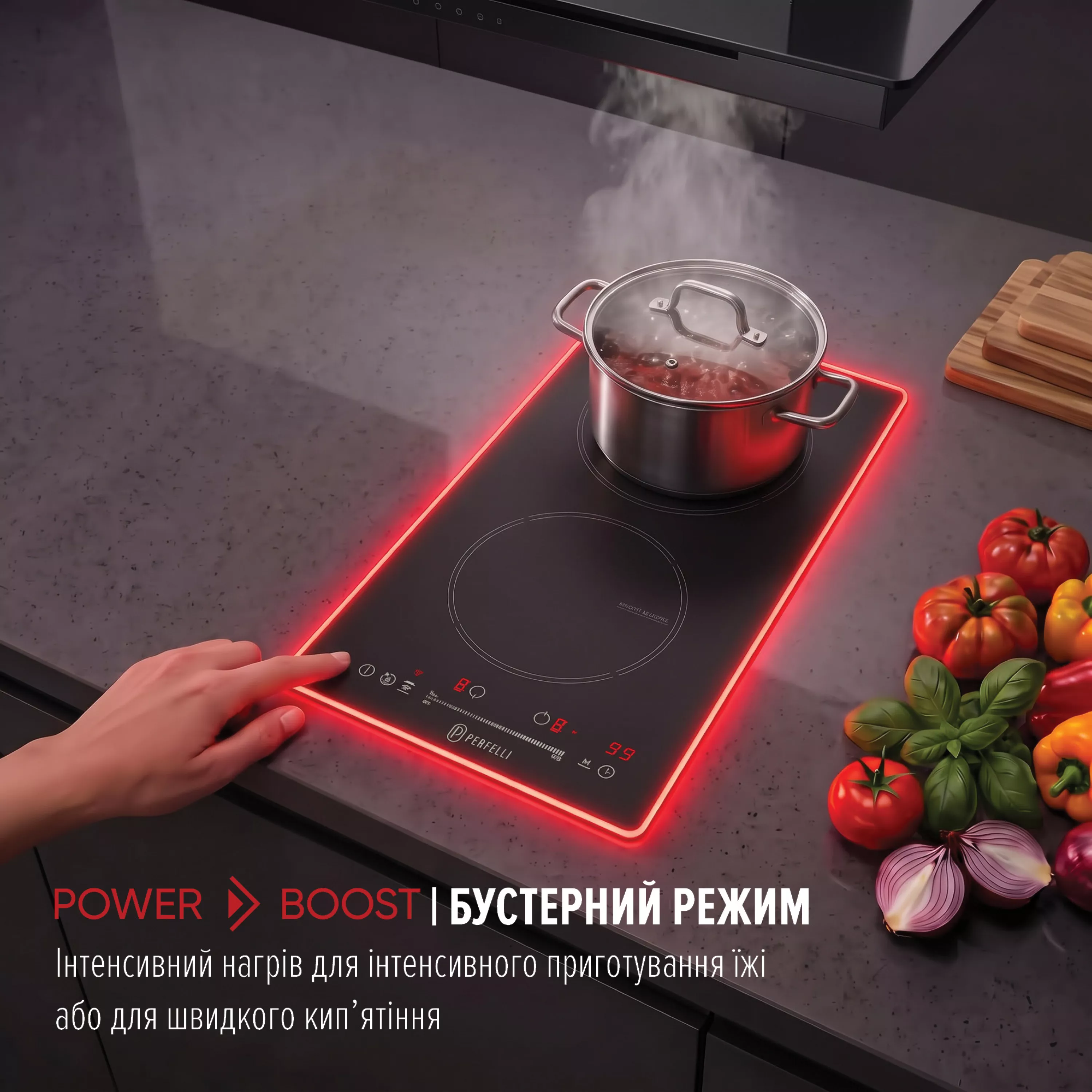 Perfelli 5905563501931 - зображення 5 Поверхность индукционная Domino PERFELLI FITTO 3021 NERO NANO TECH - зображення 5