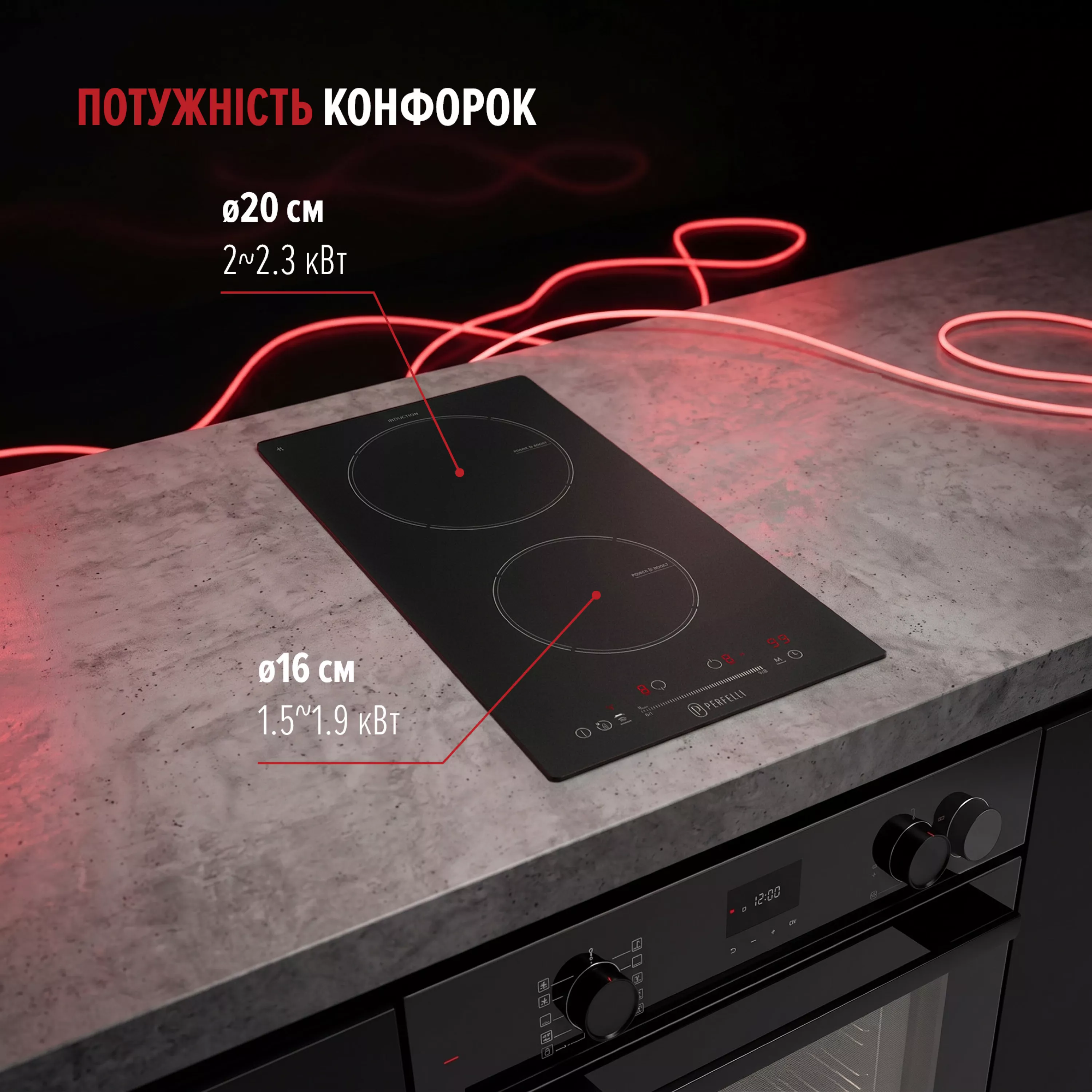 Perfelli 5905563501931 - зображення 9 Поверхность индукционная Domino PERFELLI FITTO 3021 NERO NANO TECH - зображення 9