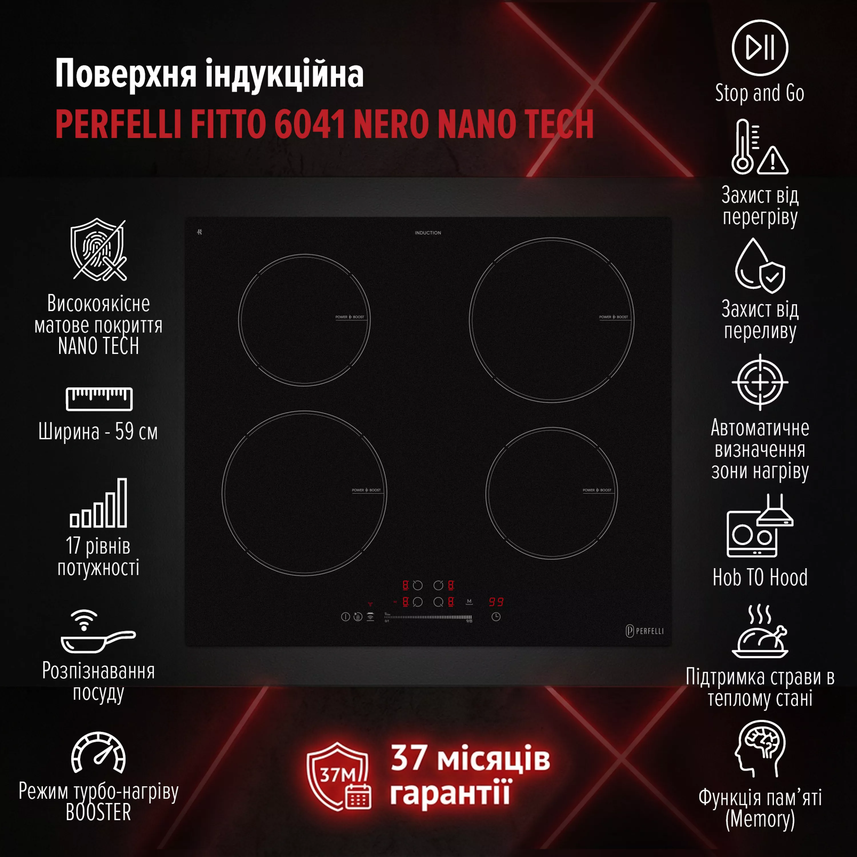 Поверхня індукційна PERFELLI FITTO 6041 NERO NANO TECH - зображення 14