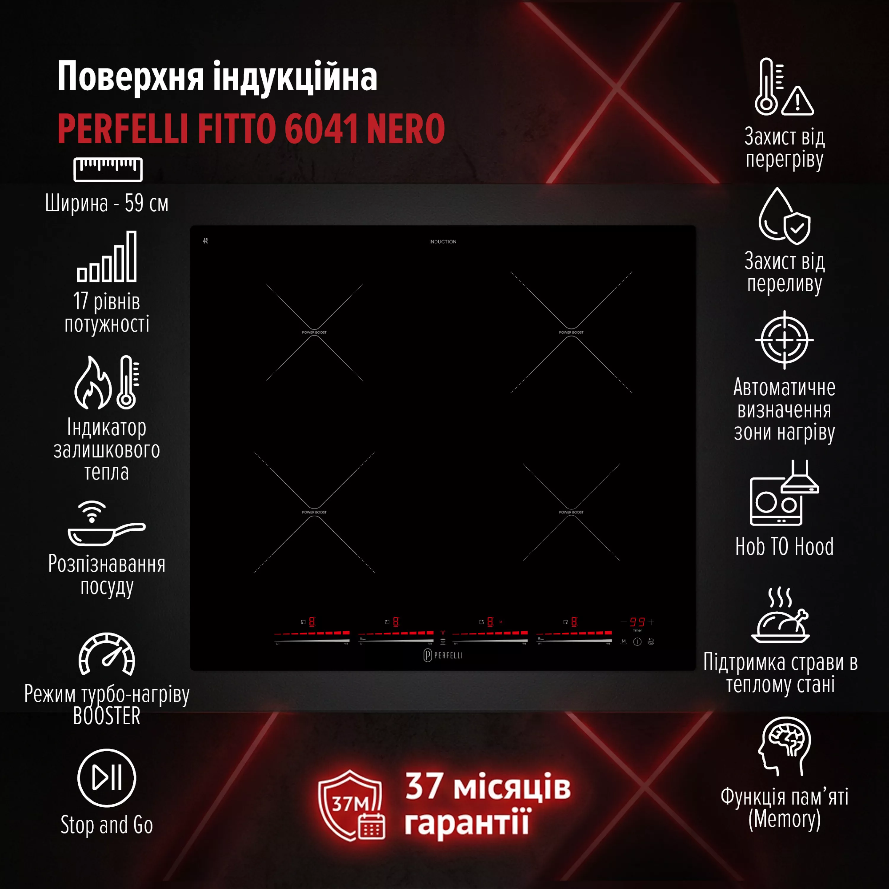 Perfelli 5905563501924 - зображення 13 Поверхня індукційна PERFELLI NUOVA 60 SL NERO - зображення 13
