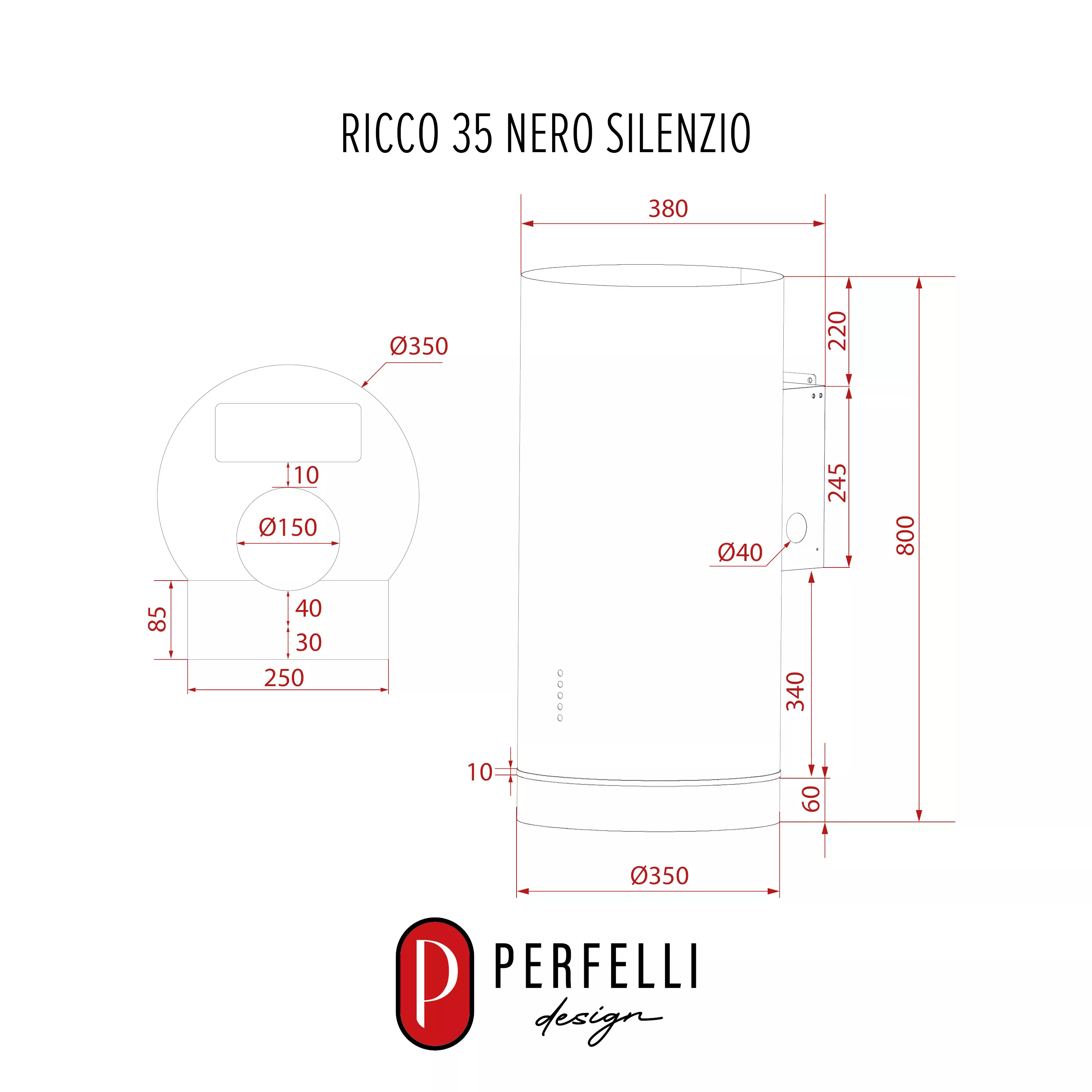 PERFELLI DESIGN 5905563501870 - зображення 15 Вытяжка пристенная PERFELLI DESIGN RICCO 35 NERO SILENZIO - зображення 15