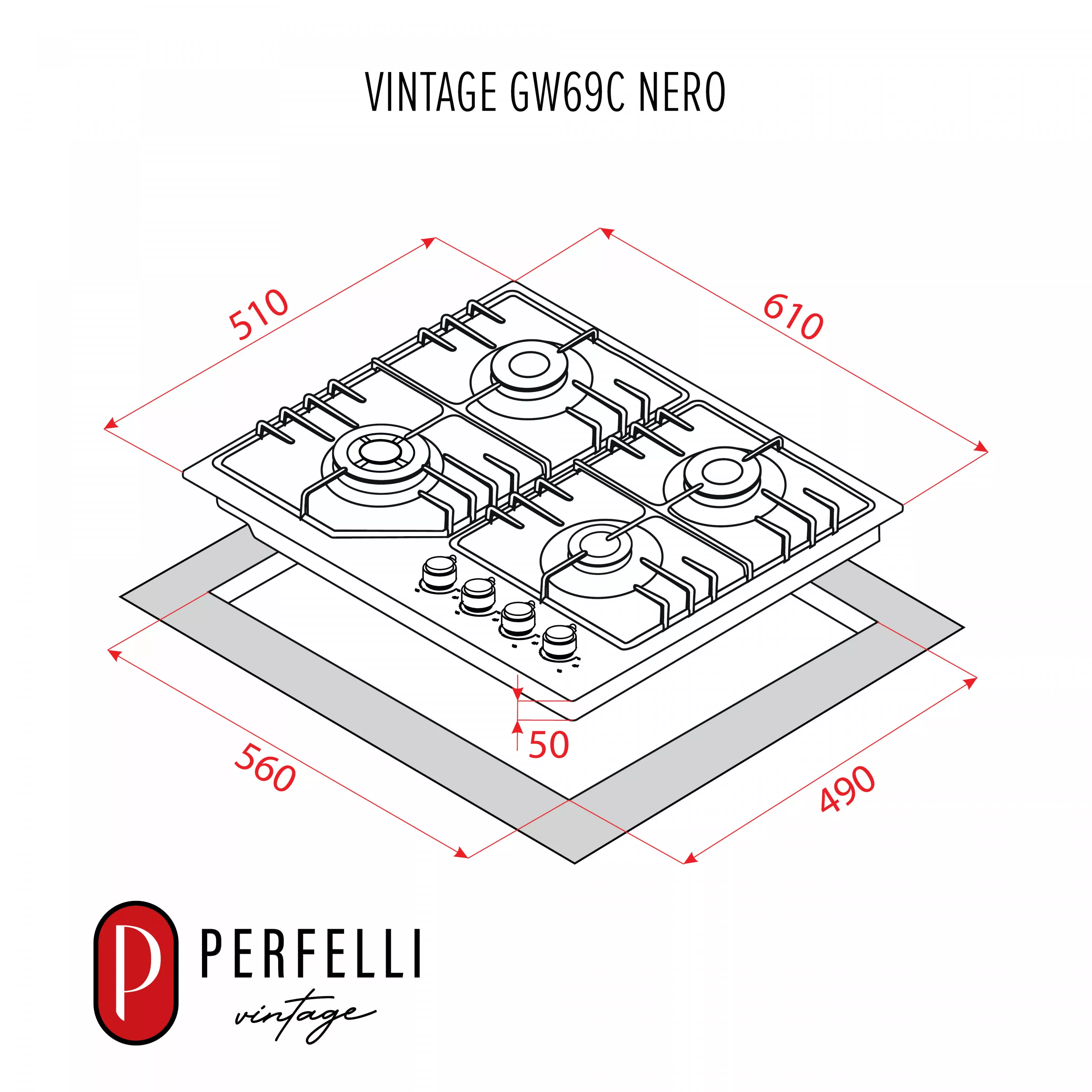 Поверхня газова на склі PERFELLI VINTAGE GW69C NERO - зображення 14