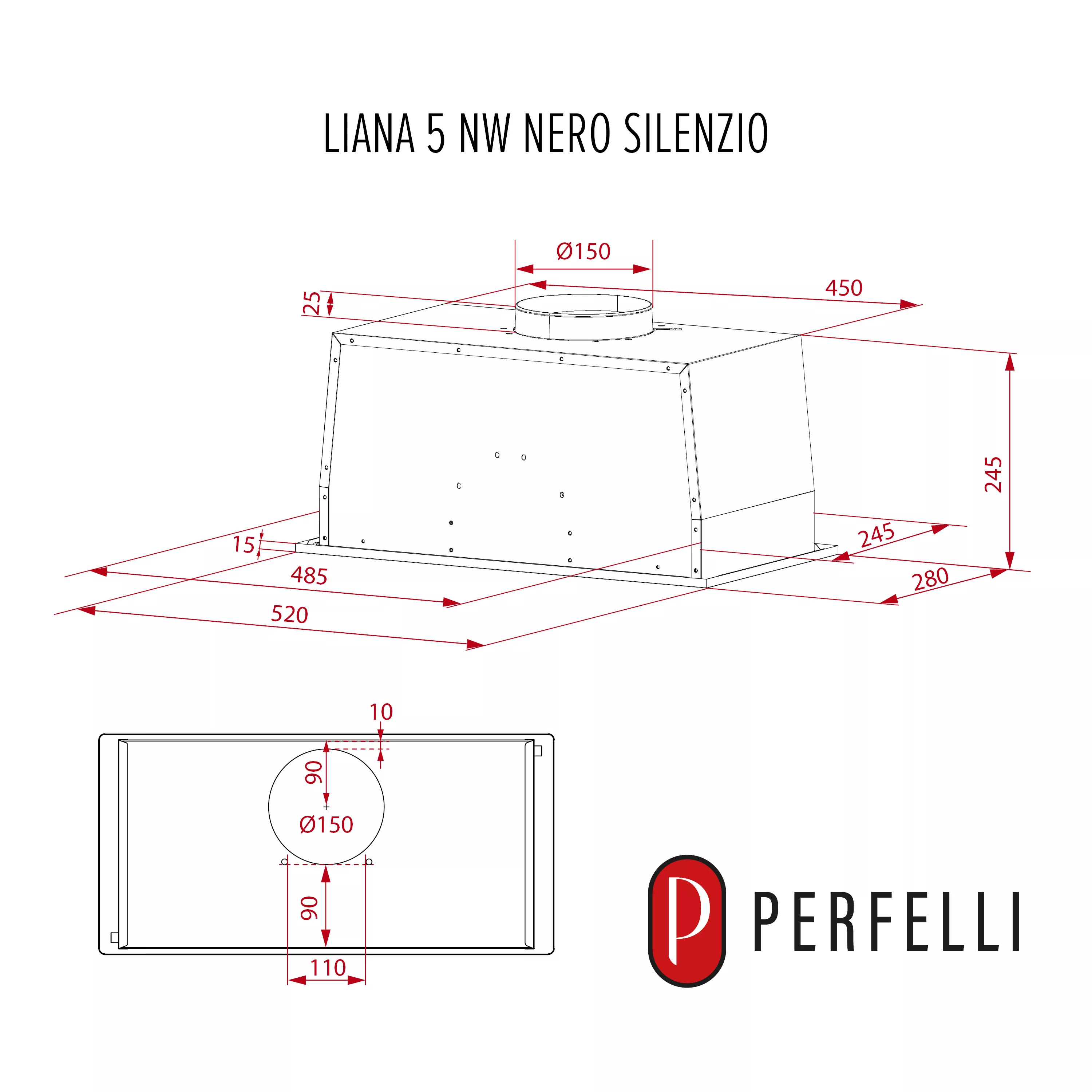 Витяжка повновбудована PERFELLI LIANA 5 NW NERO SILENZIO - зображення 16